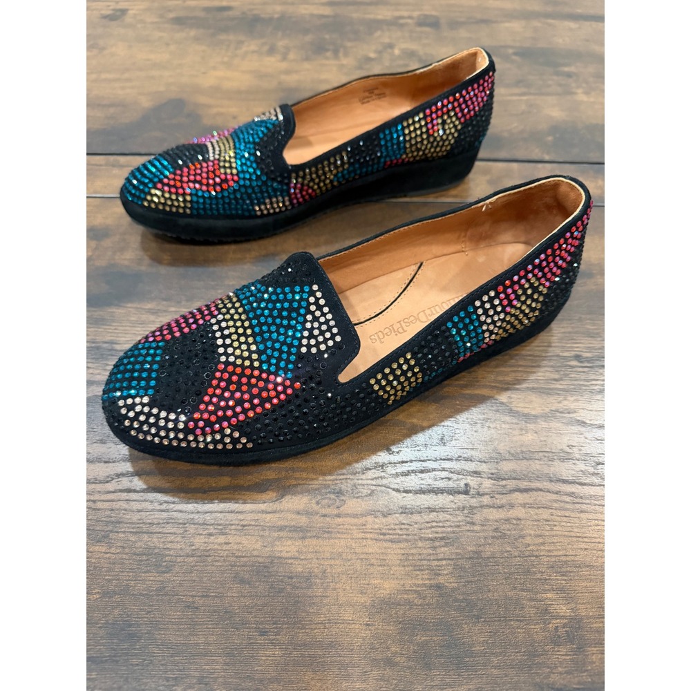 L'Amour Des Pieds Correze Loafers‎ Womens 8.5M Black Multicolor Rhinestone Glam